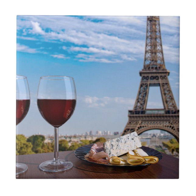 Azulejo Dos copas de vino en un café en París (Frente)