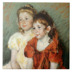 Azulejo Dos dulces niñas (de Mary Cassatt)
