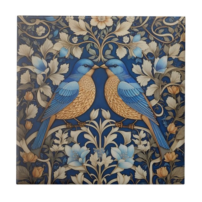 Azulejo Dos elegantes aves azules inspiradas por William M (Frente)