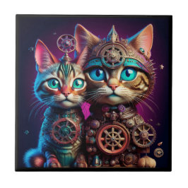Azulejo Dos gatitos steampunk posan
