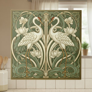 Azulejo Dos grullas Art Nouveau Pat#10 Oliva Marfil ID1193