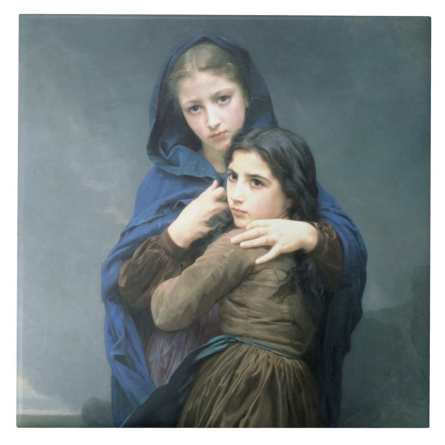 Azulejo Dos jóvenes Chicas lejos de casa (por W.A. Bouguer (Frente)