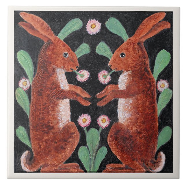 Azulejo Dos liebres por William Bell Scott (Frente)