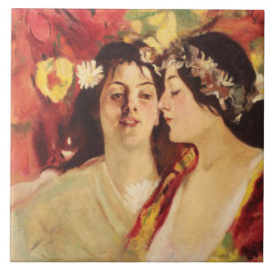 Azulejo Dos máscaras de primavera (por Stefan Luchian)