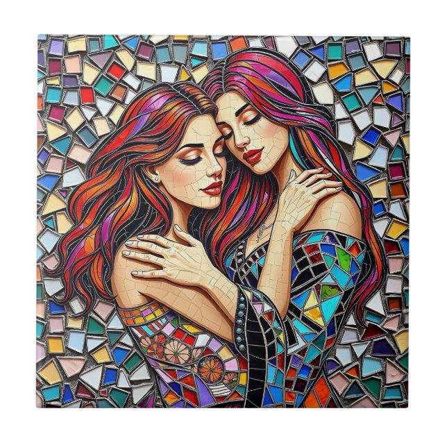 Azulejo Dos mujeres enamoradas | Faux Mosaic Tile Style (Frente)