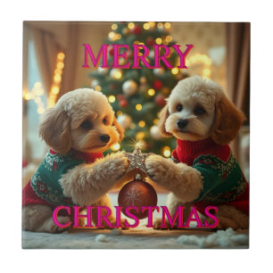 AZULEJO DOS NAVIDADES CELEBRADORES DE POODLES