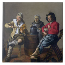 Azulejo Dos niños y un Chica haciendo música (músicos)