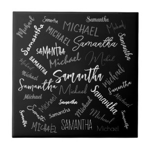 Azulejo Dos nombres pareja patrón monograma blanco negro