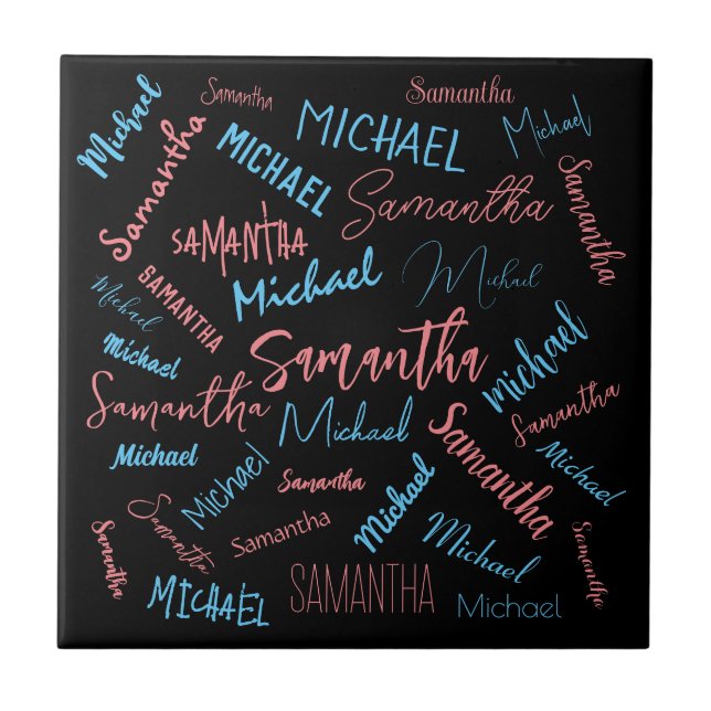 Azulejo Dos nombres parejas patrón monograma azul claro ro (Frente)