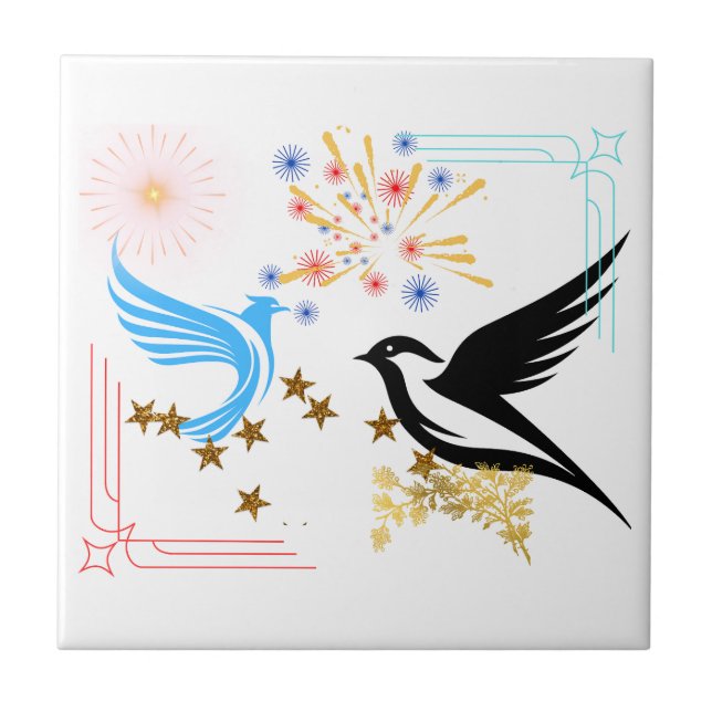 Azulejo Dos pájaros majestuosos (Frente)