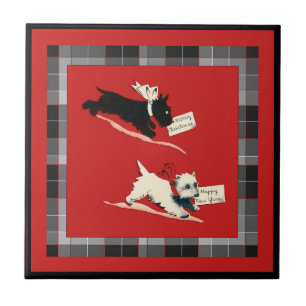 Azulejo Dos Perros Escoceses Sm. (4,25" x 4,25") Tejido ce