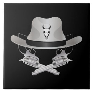 Azulejo Dos pistolas cruzadas y gorra