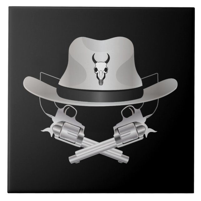 Azulejo Dos pistolas cruzadas y gorra (Frente)