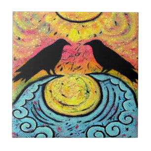Azulejo Dos Ravens Sit & Reflect en la tela cerámica de l