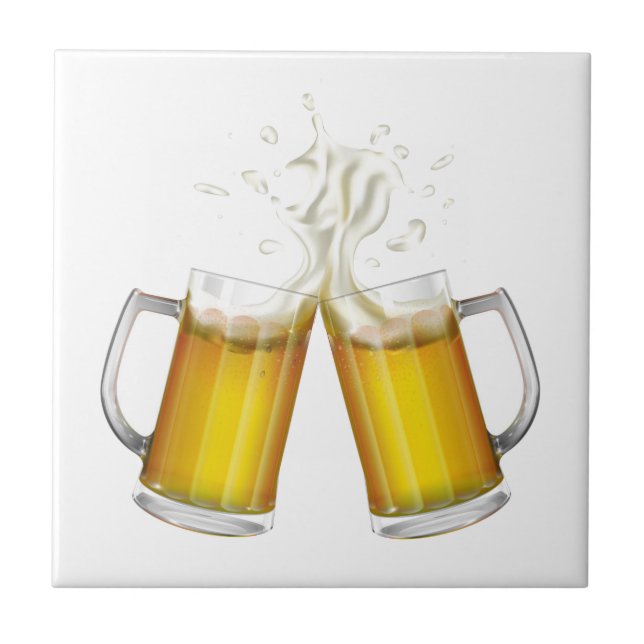 Azulejo Dos tazas con una cerveza ligera. (Frente)