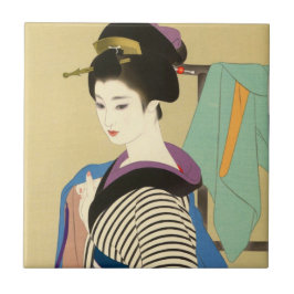 Azulejo Dos temas de mujeres japonesas de Shimura Tatsumi