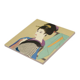 Azulejo Dos temas de mujeres japonesas de Shimura Tatsumi
