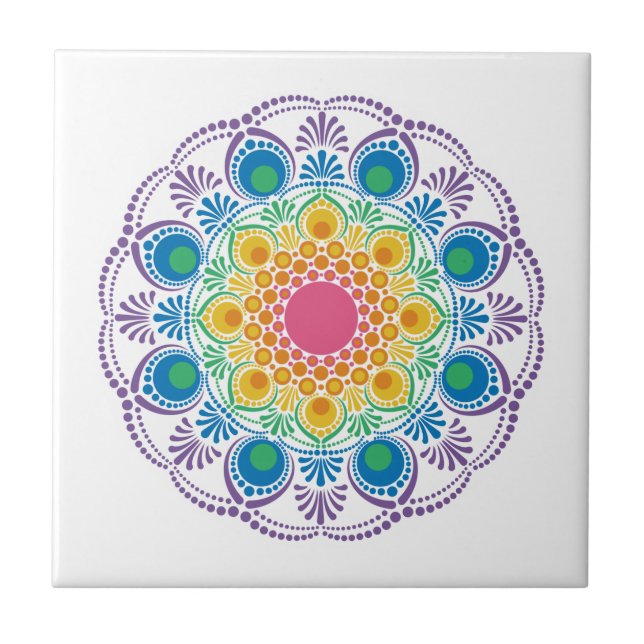 Azulejo Dot Mandala, la fuente máxima de arcoiris floral (Frente)
