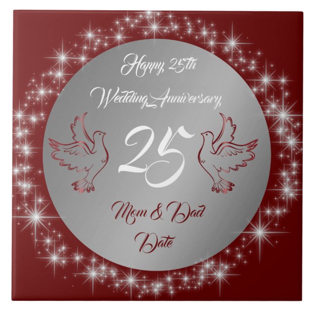Azulejo Dove Customize Happy Silver 25th Anniversary (Frente)