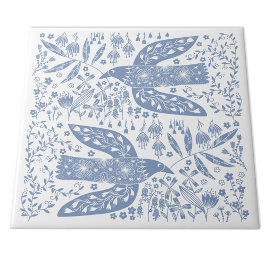 Azulejo Doves de paz azul y blanco