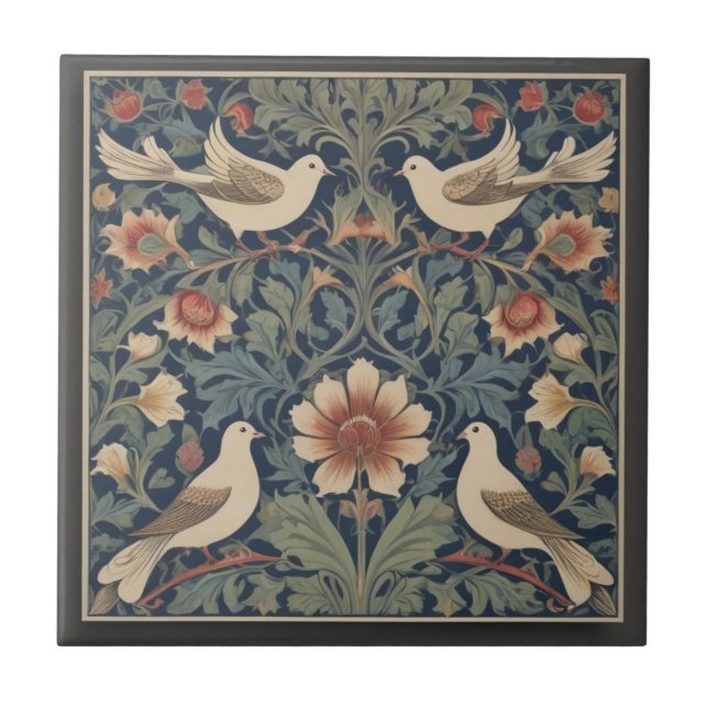 Azulejo Doves estilo William Morris Four Dove Birds (Frente)