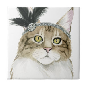 Azulejo Downton Cat   Adornado Con Pájaros