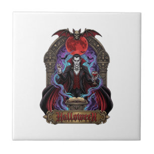 Azulejo Drácula de Halloween Luna Roja Murciélagos Calaver