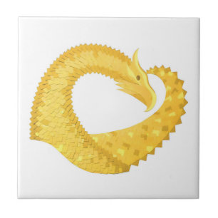 Azulejo Dragón amarillo del corazón en blanco
