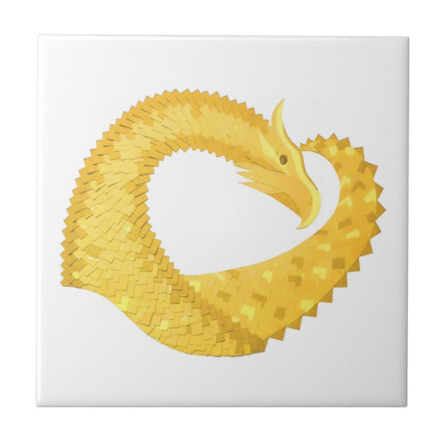 Azulejo Dragón amarillo del corazón en blanco (Frente)