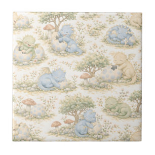 Azulejo Dragón Bebé Adorable Patrón Pastel de Bosque (3)