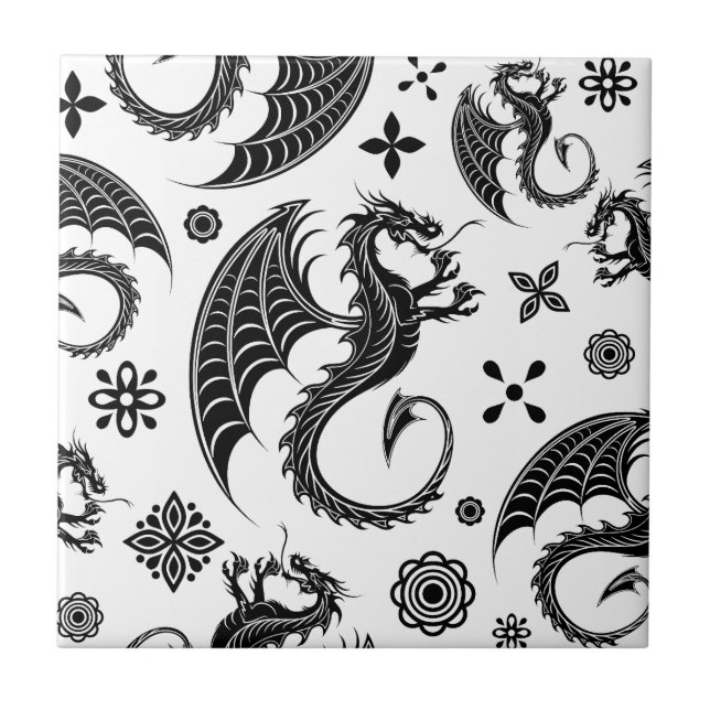Azulejo Dragon Black Shape Tattoo Style (Frente)