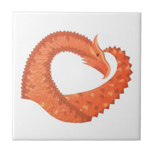 Azulejo dragón cardíaco naranja sobre blanco