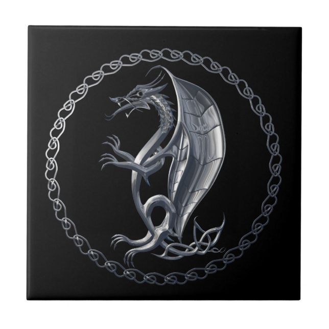 Azulejo Dragón Celta de Plata (Frente)