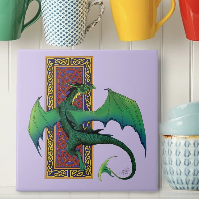 Azulejo Dragón celta verde Nudo fantástico púrpura (Subido por el creador)