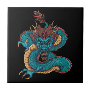 Azulejo dragón chino azul