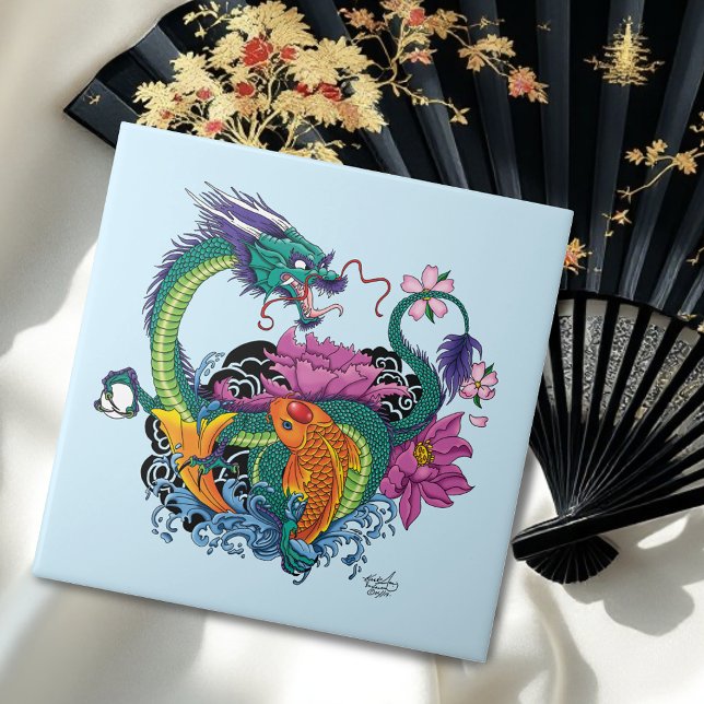 Azulejo Dragón de agua chino Koi Fish (Subido por el creador)