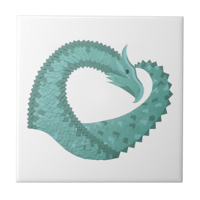 Azulejo Dragón de corazón verde sabio sobre blanco (Frente)