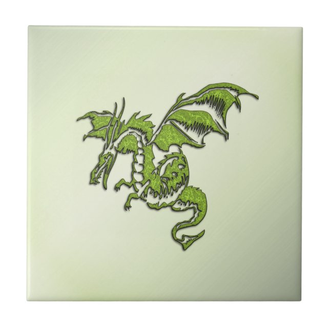 Azulejo Dragón de la lucha verde (Frente)