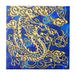 Azulejo Dragón de oro Grabado en relieve en papel satinado