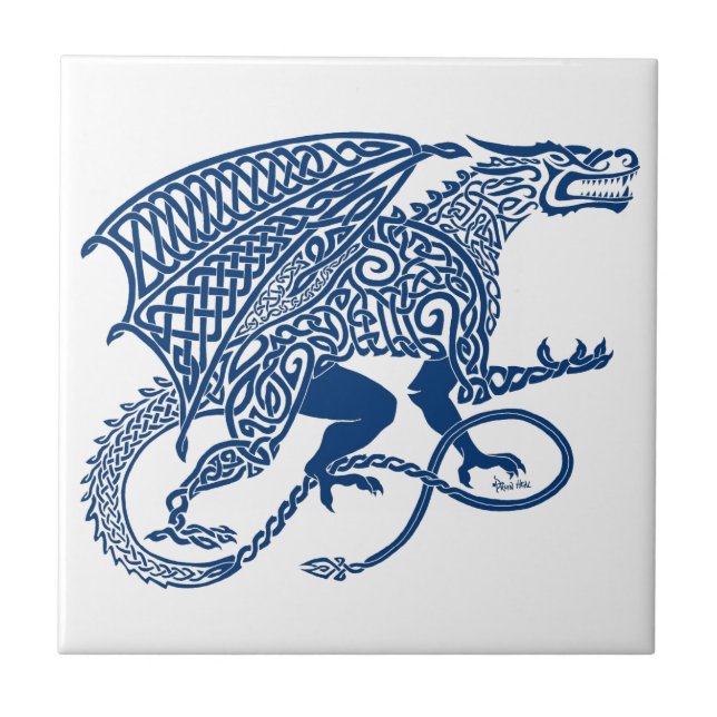 Azulejo Dragón del azul de Knotwork (Frente)