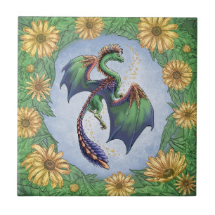 Azulejo "Dragón del verano" flores y deja arte fantasmal