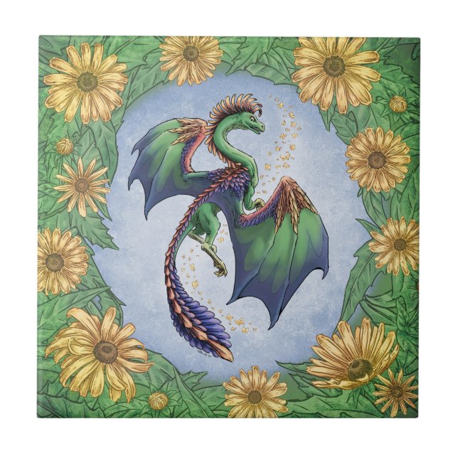 Azulejo "Dragón del verano" flores y deja arte fantasmal (Frente)