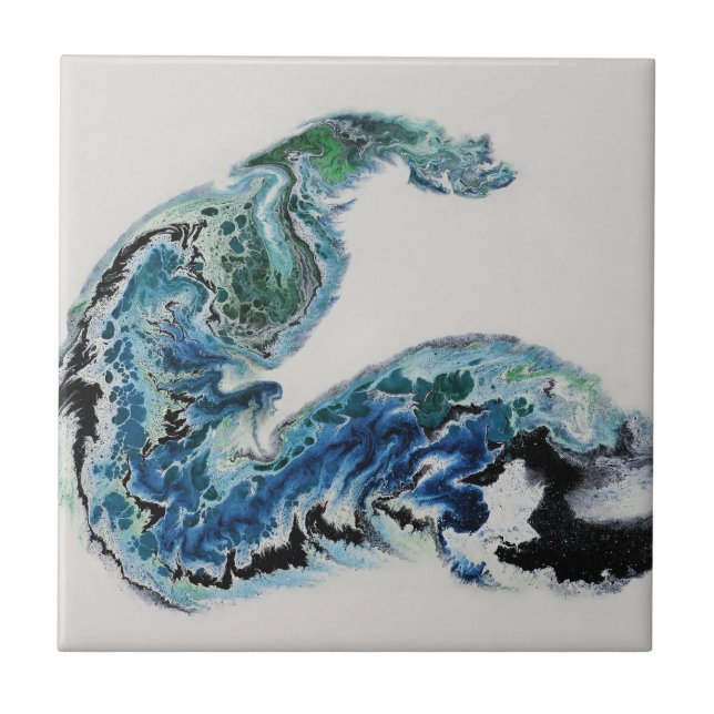 Azulejo “Dragón en las olas: energía oceánica abstracta (Frente)