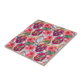 Azulejo Dragon Fruit Tropical Floral Modern Green Palm