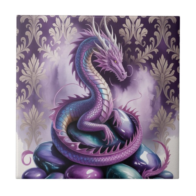 Azulejo Dragón Gótico Místico Púrpura (Frente)