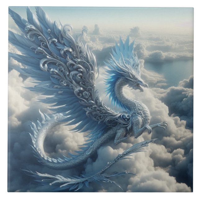 Azulejo Dragón impresionante rodeado de nubes (Frente)