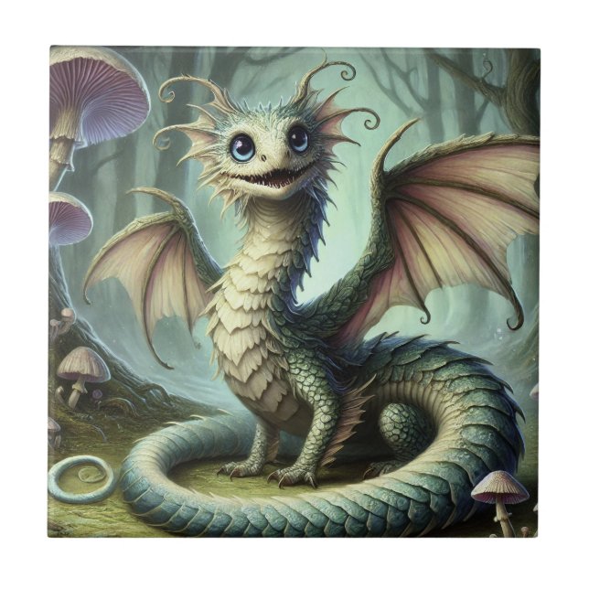 Azulejo Dragon Jabberwocky Cute Fantasía Creatividad Arte (Frente)