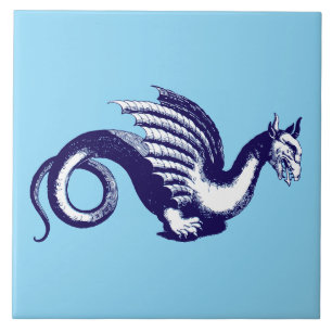 Azulejo Dragón Medieval Azul y Blanco de la era barroca