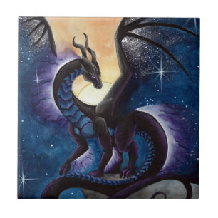 Azulejo Dragón negro con el cielo nocturno de Carla Morro