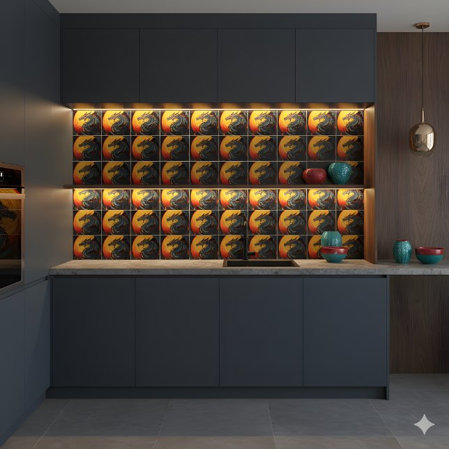 Azulejo Dragón Regal bajo la tela cerámica de la luna llen (Subido por el creador)